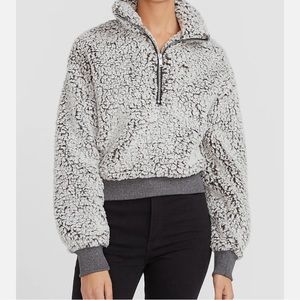 Grey Sherpa zip-up collared sweatshirt Express